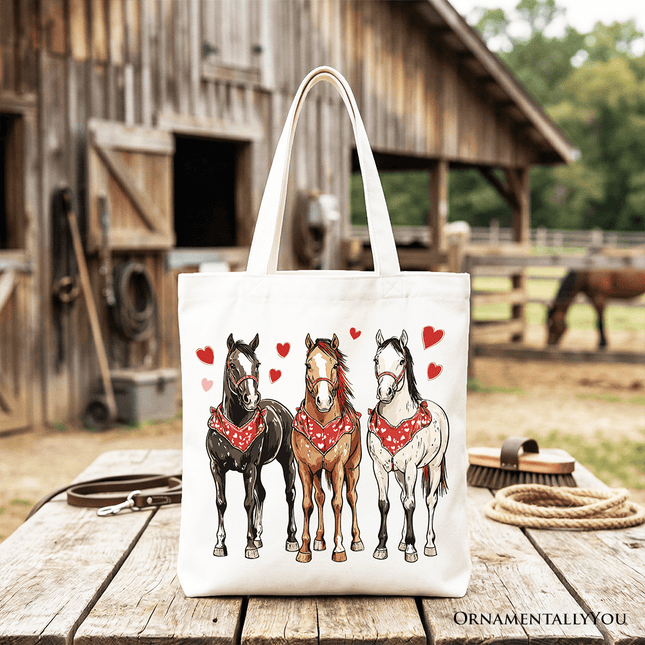 Valentine Horses Western Tote Bag, Cute Country Lover Gift Shopper