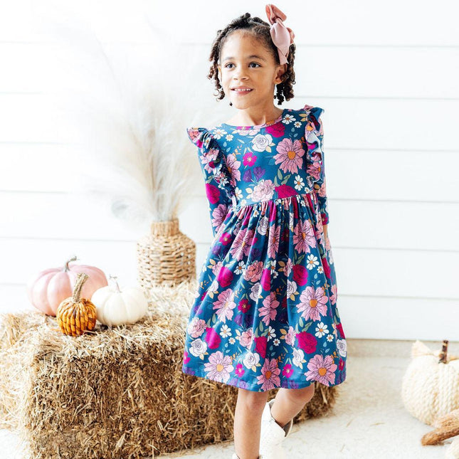 Vintage Garden 3/4 Sleeve Ruffle Twirl Dress - Dashing Nova