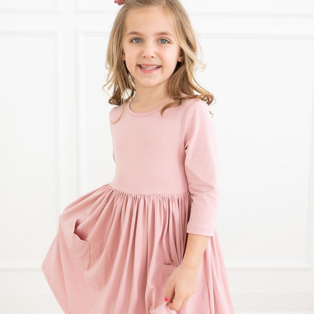 Vintage Pink 3/4 Sleeve Pocket Twirl Dress - Dashing Nova