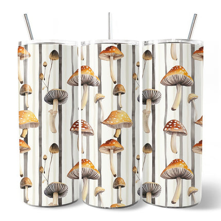 Vintage Woodland Mushroom Pattern 20oz Personalized Tumbler With Lid and Stainless Steel Straw, Forest Forager Nature Gift Cup