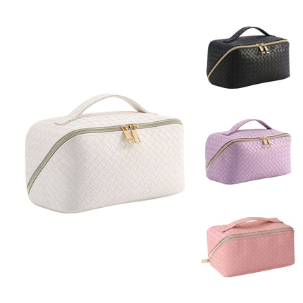Water Resist PU Leather Makeup Bag Large Capacity Travel Toiletry Pouch