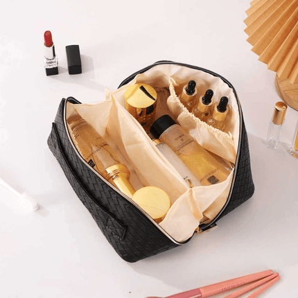 Water Resist PU Leather Makeup Bag Large Capacity Travel Toiletry Pouch