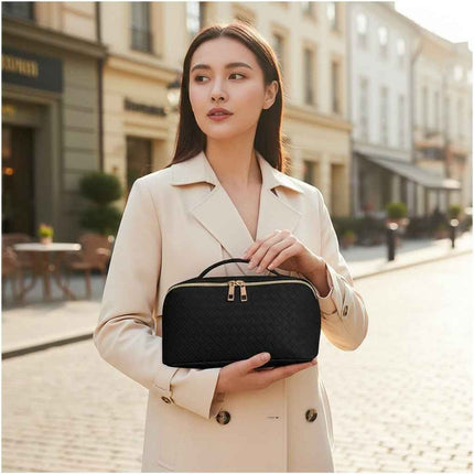 Water Resist PU Leather Makeup Bag Large Capacity Travel Toiletry Pouch