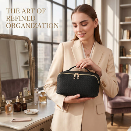 Water Resist PU Leather Makeup Bag Large Capacity Travel Toiletry Pouch