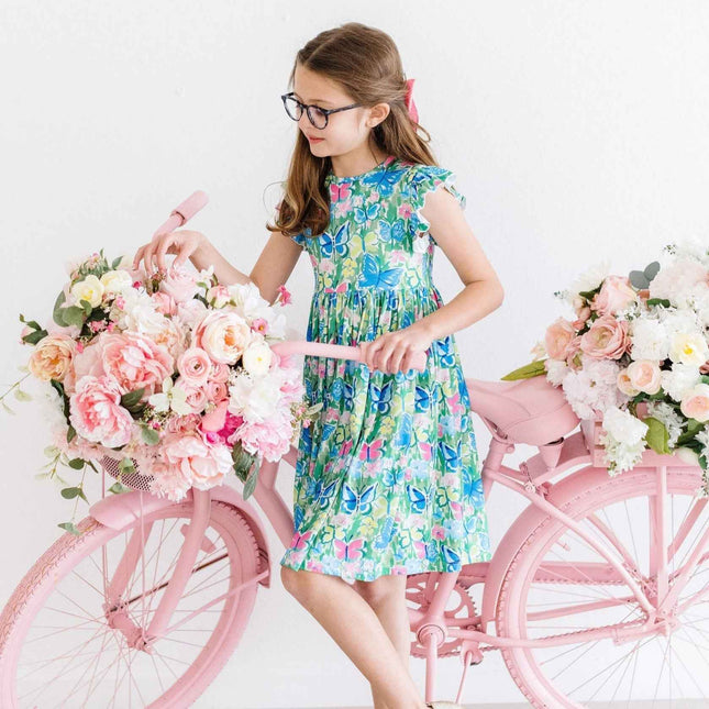 Watercolor Butterflies Flutter Sleeve Twirl Dress