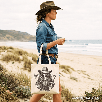 Western Cowgirl Rocker Tote Bag, Country Rodeo Style Gift Shopper