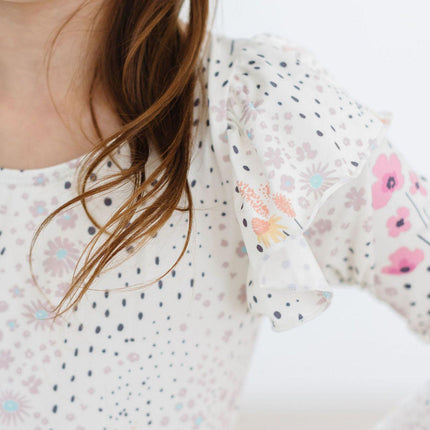 Whimsical Wildflowers L/S Flutter Sleeve Leotard - Dashing Nova