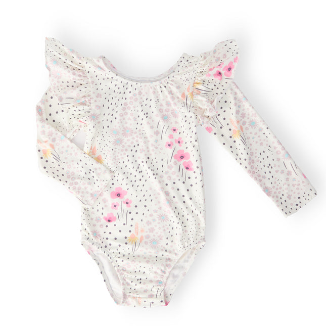 Whimsical Wildflowers L/S Flutter Sleeve Leotard - Dashing Nova