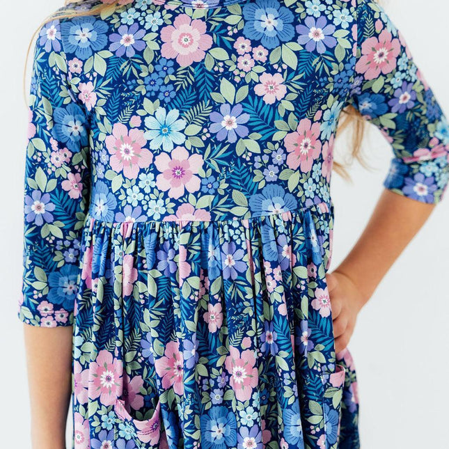 Whimsy 3/4 Sleeve Pocket Twirl Dress - Dashing Nova