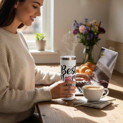 White Best Mom Ever Skinny Tumbler with Straw and Gift Box