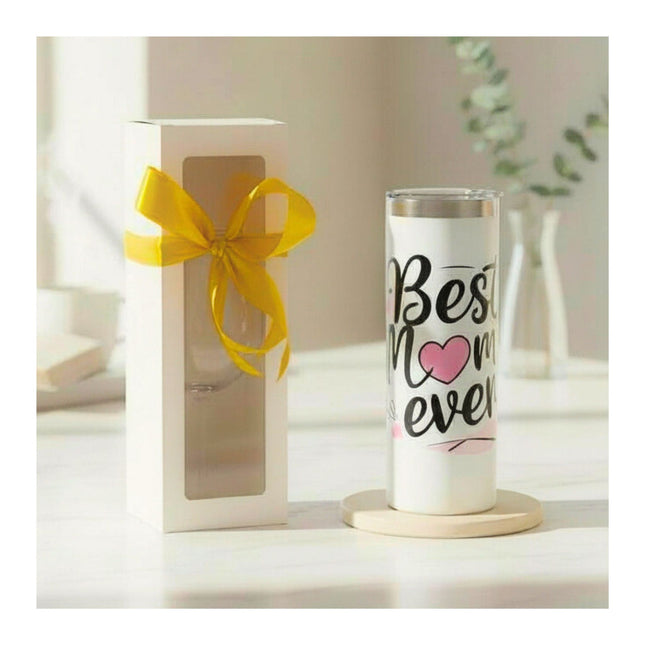 White Best Mom Ever Skinny Tumbler with Straw and Gift Box