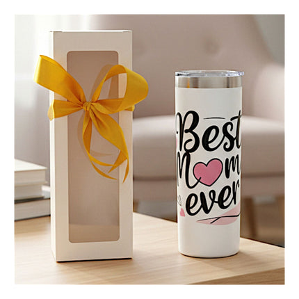 White Best Mom Ever Skinny Tumbler with Straw and Gift Box
