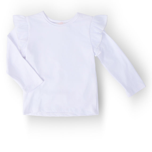 White L/S Ruffle Tee - Dashing Nova
