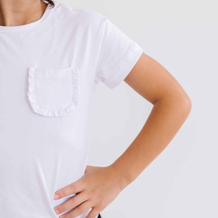 White Ruffle Pocket Tee