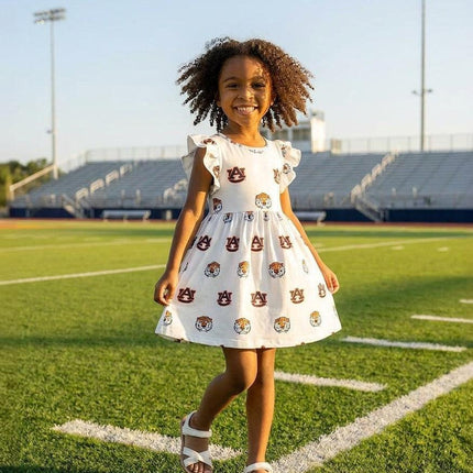 Auburn White Aubie Flutter Twirl Dress