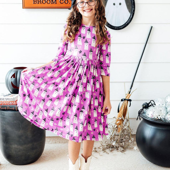 Witches Boo 3/4 Sleeve Pocket Twirl Dress - Dashing Nova