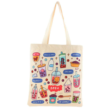 Cream Boba Tote Bag – Cute Gift with Keychain & Enamel Pin