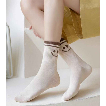 5 Pairs Smiley Face Crew Socks – Cute Cotton Socks for Women