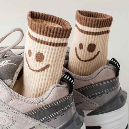 5 Pairs Smiley Face Crew Socks – Cute Cotton Socks for Women