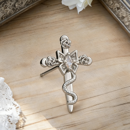 Light Luxury Copper Zircon Cross Earrings