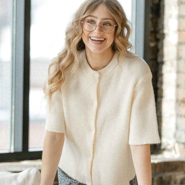 Zadie Ivory Short Sleeve Button Cardigan