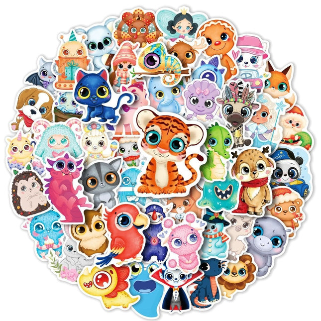 (50 pcs) Cute Cartoon Animal Stickers Big Eyes Waterproof Vinyl Kawaii Stickers