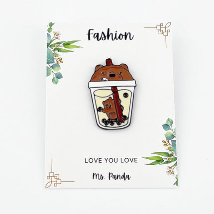 Boba Tea Enamel Pins, Kawaii Bubble Tea Lapel Pins, Boba Enamel Pin