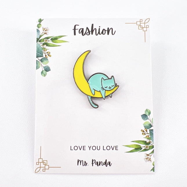 Cat Enamel Pin Napping on the Moon