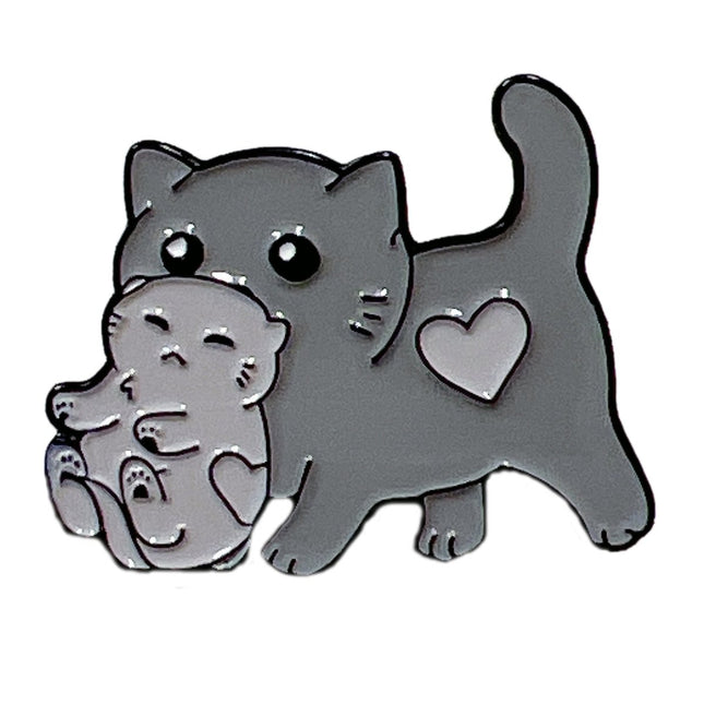 Cat with Cub Cute Grey Adorable Enamel Pin