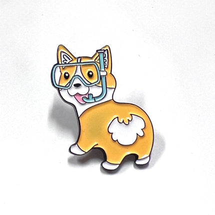 Corgi Dog with Diving Goggles Enamel Pin