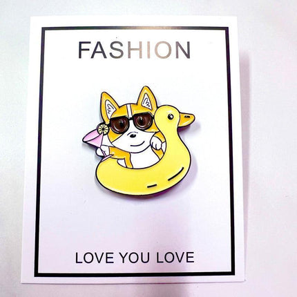 Corgi Pin Enamel Pin with Yellow Ducky Lifebuoy