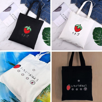 Japanese Kawaii Large Canvas Strawberry Tote Bag