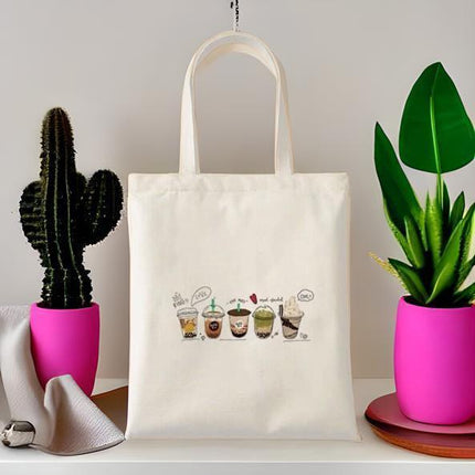 Milk Tea Bubble Tea Cute Canvas Women Tote Bag with Boba Plush Keychain