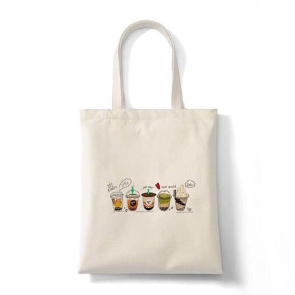 Milk Tea Bubble Tea Cute Canvas Women Tote Bag with Boba Plush Keychain
