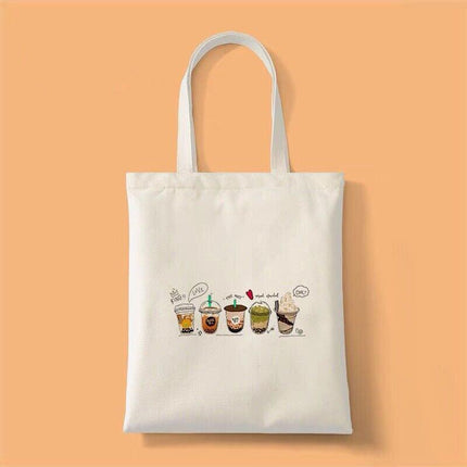 Milk Tea Bubble Tea Cute Canvas Women Tote Bag with Boba Plush Keychain