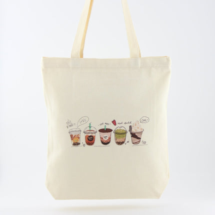 Milk Tea Bubble Tea Cute Canvas Women Tote Bag with Boba Plush Keychain