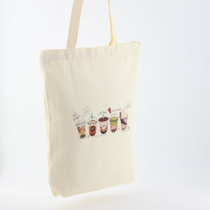 Milk Tea Bubble Tea Cute Canvas Women Tote Bag with Boba Plush Keychain