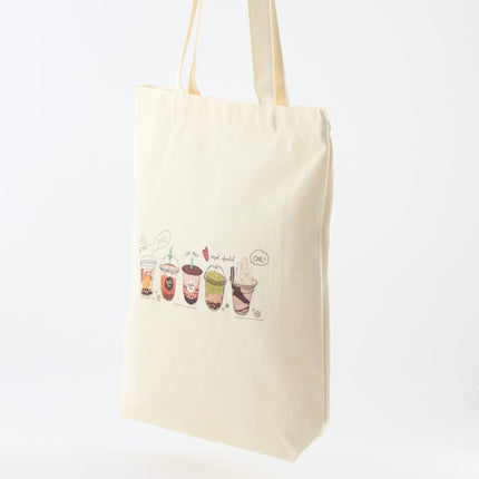 Milk Tea Bubble Tea Cute Canvas Women Tote Bag with Boba Plush Keychain